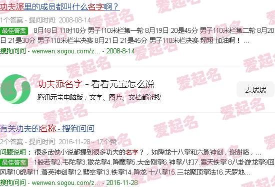 功夫派职业 - 功夫派名字