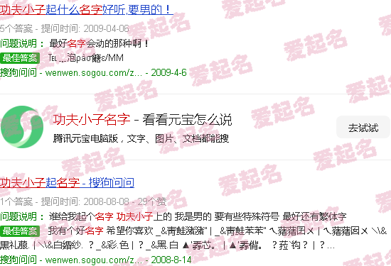 功夫小子排名 - 功夫小子名字