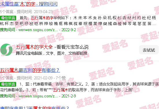 属水的五行字有哪些字 - 五行属木的字大全