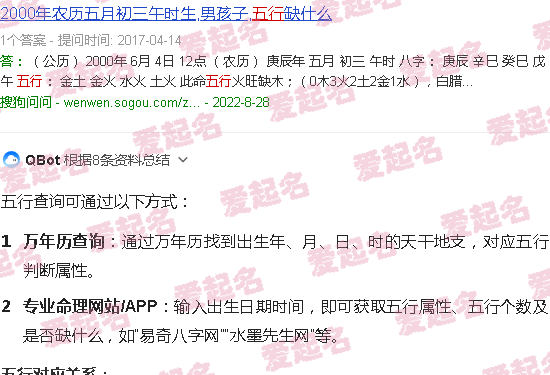 五行查询生辰八字查询 - 五行查询